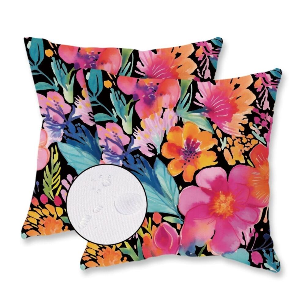 TAJWE Outdoor Throw Pillow Covers 20x20 Inch Set of 2 Black Floral